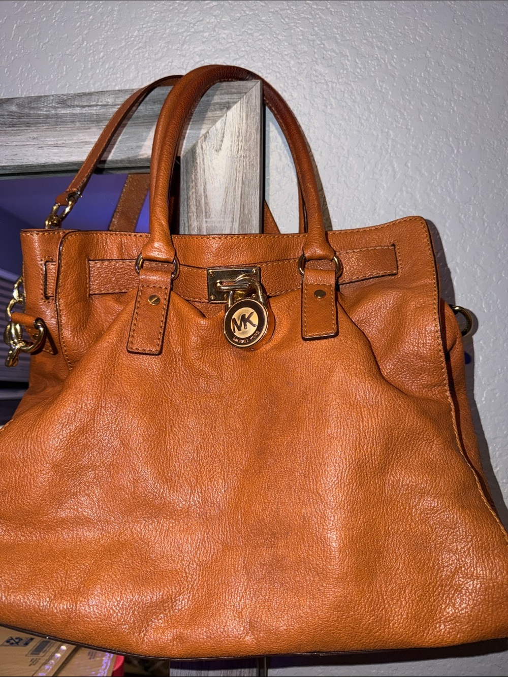Michael Kors Tan Leather Tote with Gold MK Charm